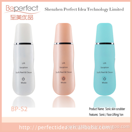 BPS2 Carer Mini Ultrasonic Skin Scrubber, Spatula & Infusion, Exfoliation, Iontophoresis, Facial blackhead removal machine